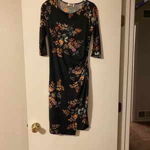 Flower Print Black MIDI Dress